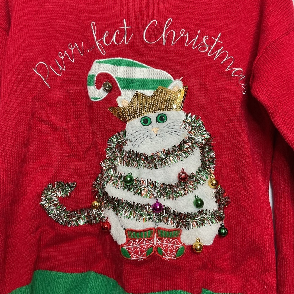 33 degrees Purrfect Cat Christmas Sweater large - Picture 3 of 6